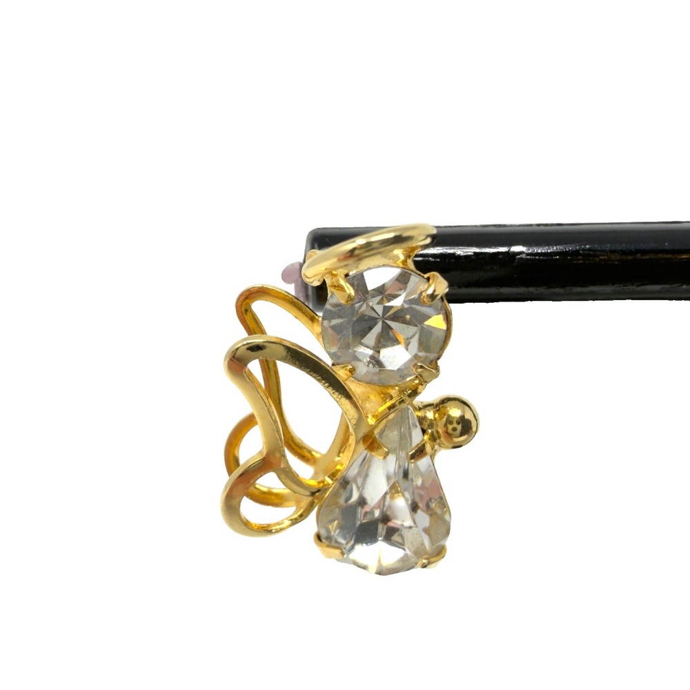 Vintage Gold Tone Angel Lapel Pin‎ Clear Crystal Accent 1 Inch
